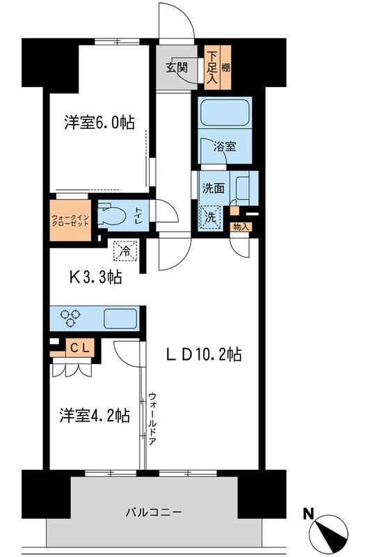 BLESS宮崎台(2LDK/10階)の間取り写真