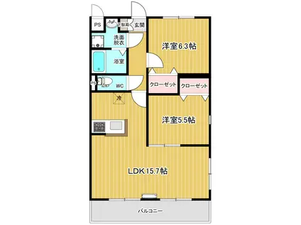 サンフェイス松代(2LDK/3階)の間取り写真