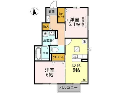 D-ROOM桜 B棟(2DK/1階)の間取り写真