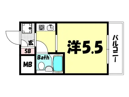 ライオンズマンション三宮(1K/12階)の間取り写真