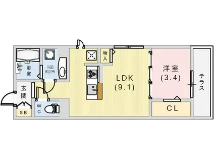 ラメゾンヴェール神戸(1LDK/3階)の間取り写真