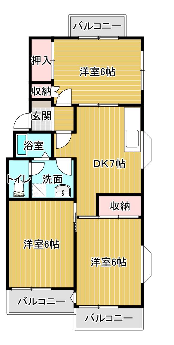 ロイヤルパレス深良(3DK/2階)の間取り写真