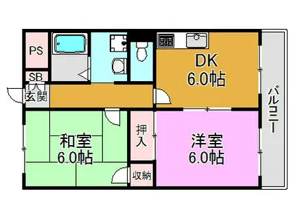 カルム東大阪(2DK/9階)の間取り写真