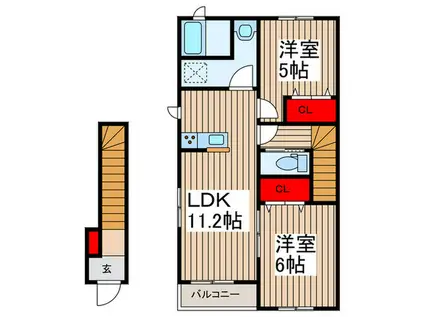 リーブルファイン三郷新和(2LDK/2階)の間取り写真