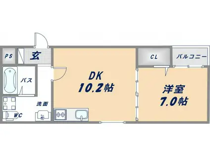 セゾンクレアスタイル新今里(1LDK/1階)の間取り写真