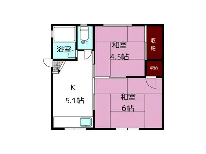 若草荘B(2K/2階)の間取り写真