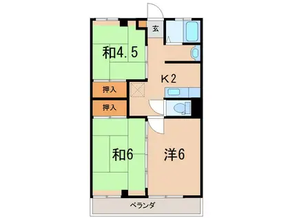 戸崎ハイツ3号棟(3K/2階)の間取り写真