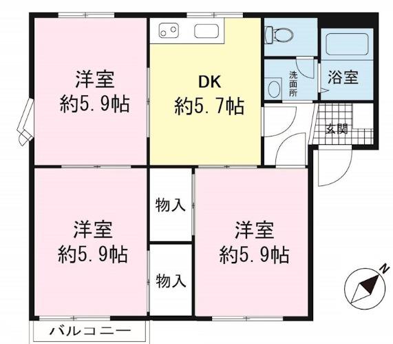 リバーサイド中島A(3DK/2階)の間取り写真