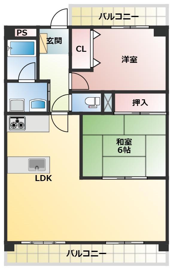 春日グリーンフラッツ(2LDK/3階)の間取り写真