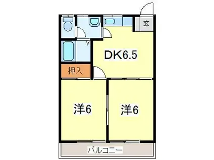 ペアレントハウスA(2DK/1階)の間取り写真