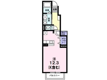 プリーマKII(ワンルーム/1階)の間取り写真