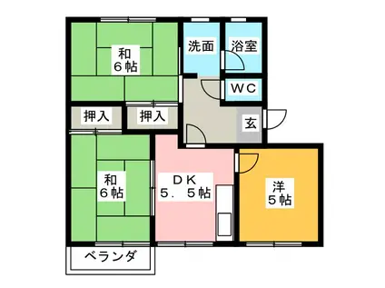 アメニティ八幡田B棟(3DK/2階)の間取り写真