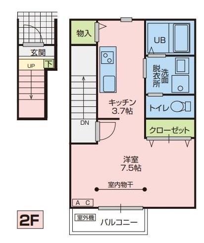 サンクレールA棟(1K/2階)の間取り写真