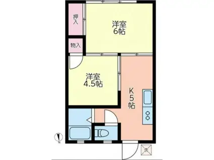 サニーハイツキタオカ(2K/1階)の間取り写真