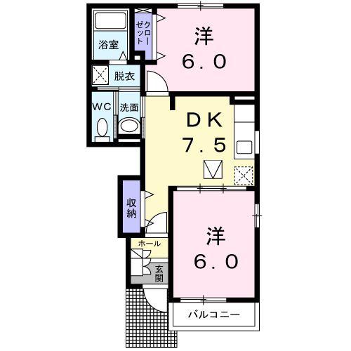 アルエットD(2DK/1階)の間取り写真