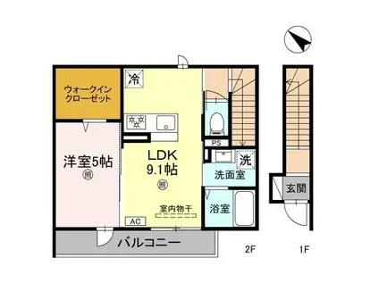 ESPRIT V(1LDK/2階)の間取り写真