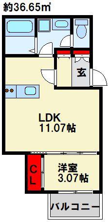 BRABEBASE三萩野(1LDK/3階)の間取り写真