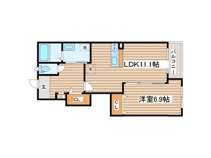 ラトゥールIII(1LDK/1階)の間取り写真