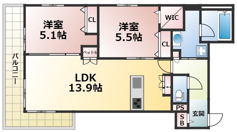 ルミエール光(2LDK/2階)の間取り写真