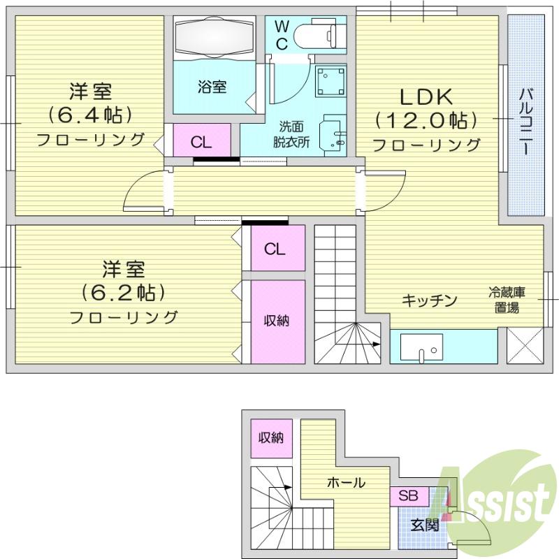 シャルマン21ABEⅠ(2LDK/2階)の間取り写真