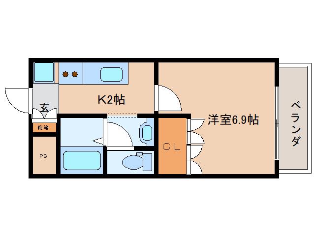 レジェンドール西の京(1K/2階)の間取り写真
