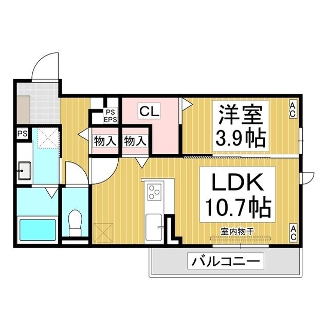 トリシア東和田 W棟(1LDK/2階)の間取り写真