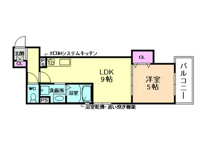 クリエオーレ豊島南(1LDK/2階)の間取り写真