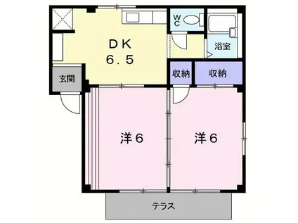 メロディハイツ(2DK/1階)の間取り写真