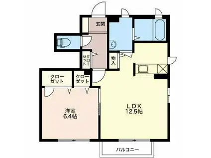 シェリールB棟(1LDK/1階)の間取り写真