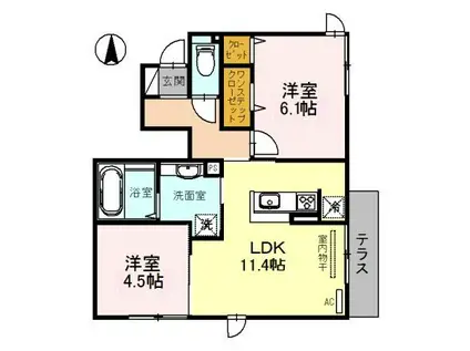 カーサルピナス(2LDK/1階)の間取り写真