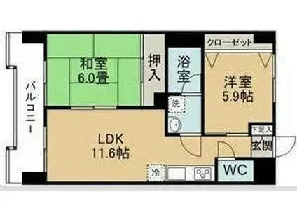 奥江ビルガーデングレース(2LDK/4階)の間取り写真