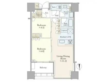 SHIROKANE THE SKY E棟(2LDK/27階)の間取り写真