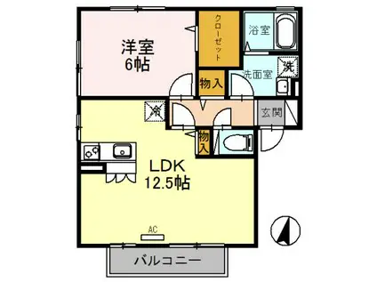 カーサアルペジオB棟(1LDK/2階)の間取り写真