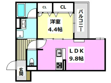 クレッシェンドVI(1LDK/3階)の間取り写真