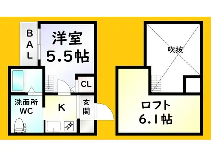 RIDEII(1K/2階)の間取り写真