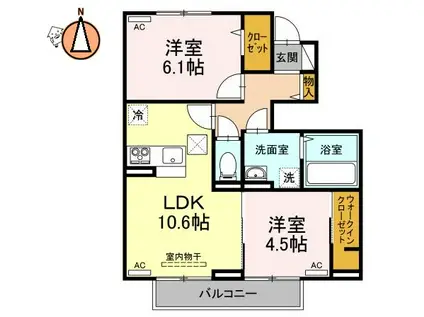 クレスト八万(2LDK/1階)の間取り写真