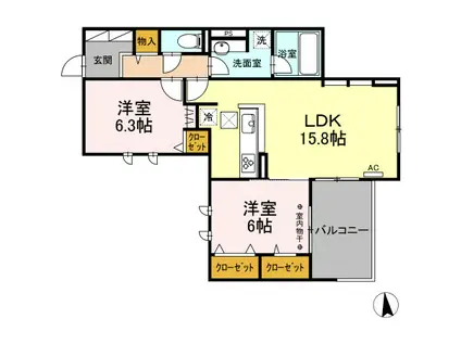 SKY AVENUE YOKOHAMA(2LDK/1階)の間取り写真