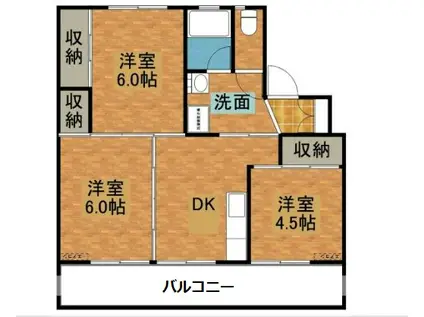 サンコーポラス田野2番館(2LDK/2階)の間取り写真