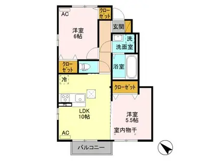 ワイ・ヴィクトワール(2LDK/1階)の間取り写真