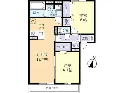 ウエスト(2LDK/1階)の間取り写真