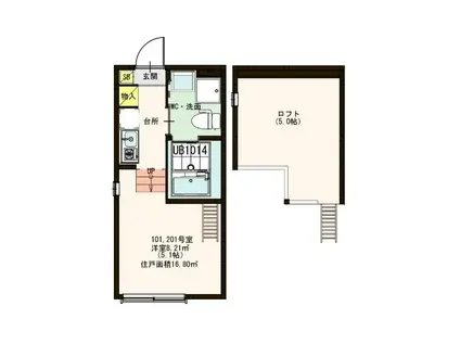 ディアコート梅島(1K/2階)の間取り写真