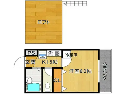 エルミタージュ都(1K/4階)の間取り写真