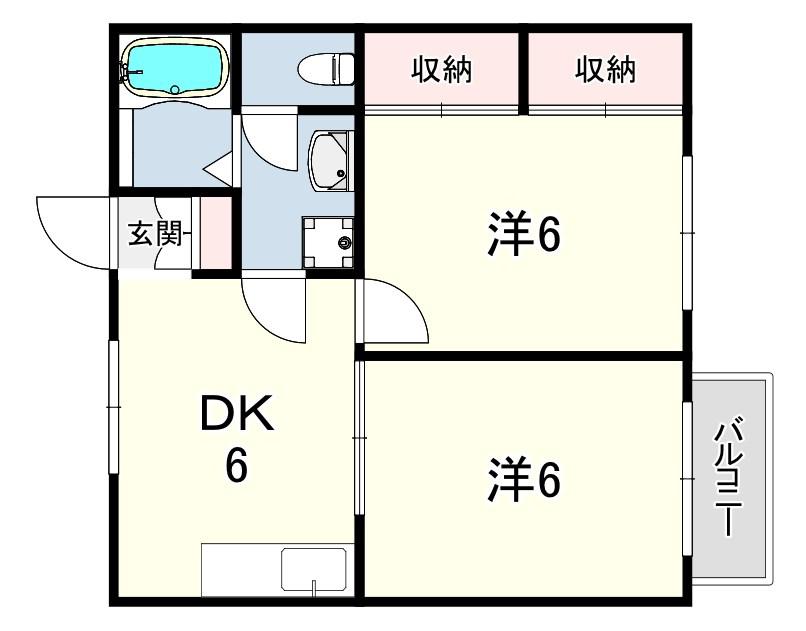 大倉山ハイツB棟(2DK/1階)の間取り写真
