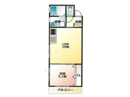 ウエスト魚住(1LDK/2階)の間取り写真