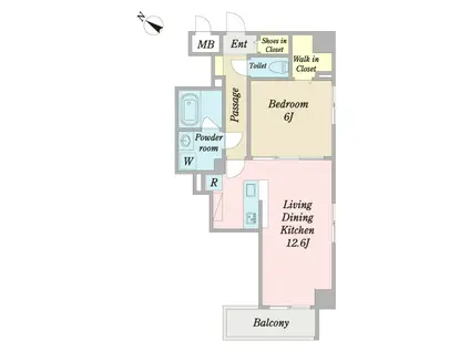 アリアソワン福島鷺洲(1LDK/4階)の間取り写真