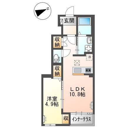 ナバーナIII取手(1LDK/1階)の間取り写真