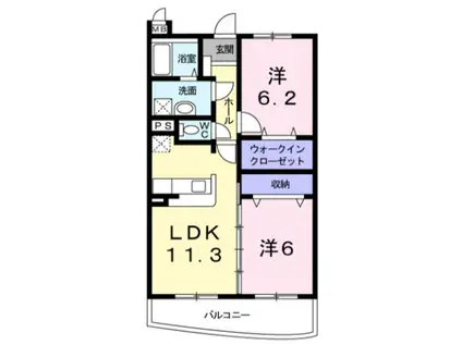 アベニール三鷹 R(2LDK/1階)の間取り写真