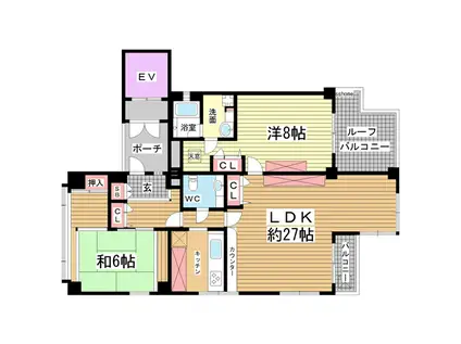 エクセレンス御影(2LDK/8階)の間取り写真