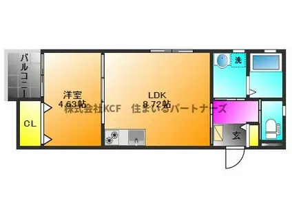 ティーレグノ野伏間A棟(1LDK/3階)の間取り写真