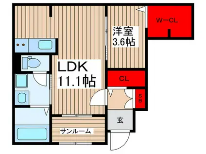 ファミリエ(1LDK/1階)の間取り写真